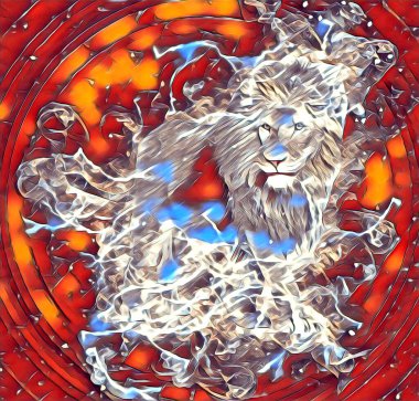 Aslan sanat çizimi retro-vintage hayvan resmi