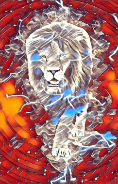 Aslan sanat çizimi retro-vintage hayvan resmi