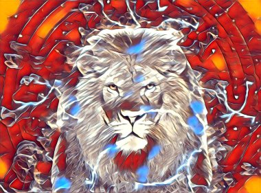 Aslan sanat çizimi retro-vintage hayvan resmi