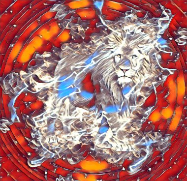 Aslan sanat çizimi retro-vintage hayvan resmi