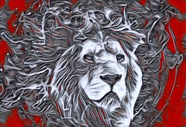 Aslan sanat çizimi retro-vintage hayvan resmi