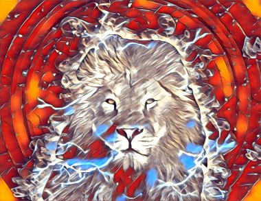 Aslan sanat çizimi retro-vintage hayvan resmi