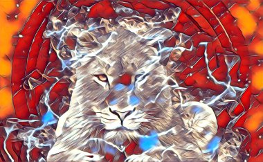 Aslan sanat çizimi retro-vintage hayvan resmi