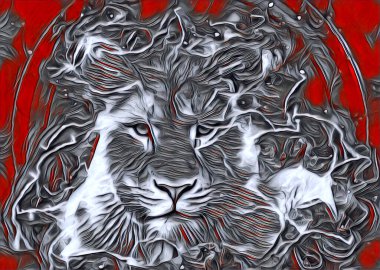 Aslan sanat çizimi retro-vintage hayvan resmi