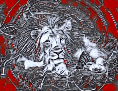 Aslan sanat çizimi retro-vintage hayvan resmi