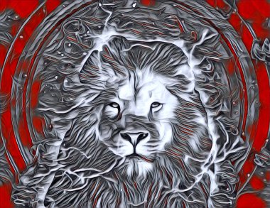 Aslan sanat çizimi retro-vintage hayvan resmi