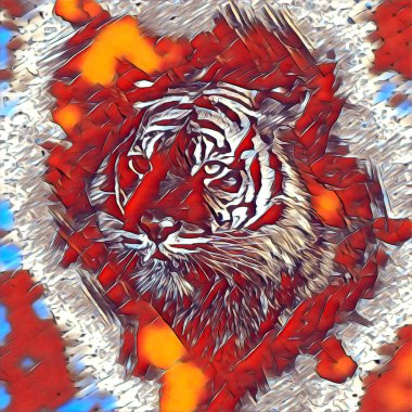 Kaplan sanatı çizimi antika hayvanları resmediyor.