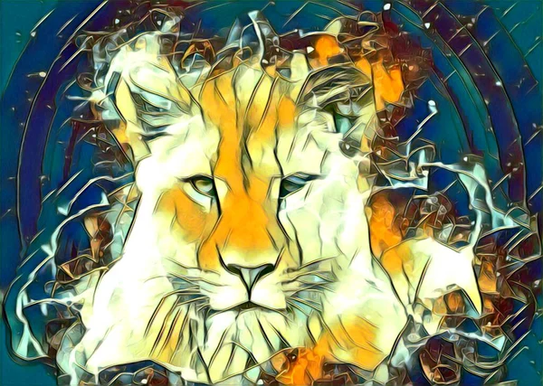 Aslan sanat çizimi retro-vintage hayvan resmi