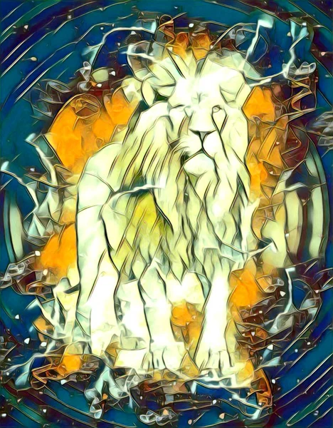 Лев Мистецтво Ілюстрація Малюнок Живопис Ретро Вінтажних Тварин — стокове фото