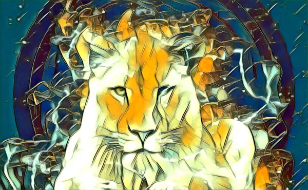 Aslan sanat çizimi retro-vintage hayvan resmi