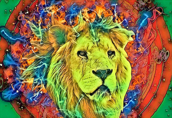 Aslan sanat çizimi retro-vintage hayvan resmi