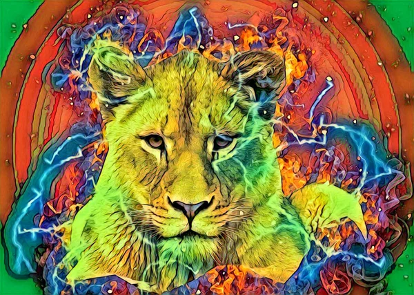 Aslan sanat çizimi retro-vintage hayvan resmi