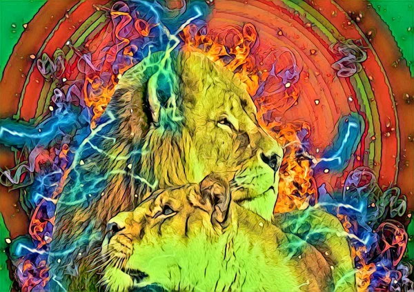 Aslan sanat çizimi retro-vintage hayvan resmi