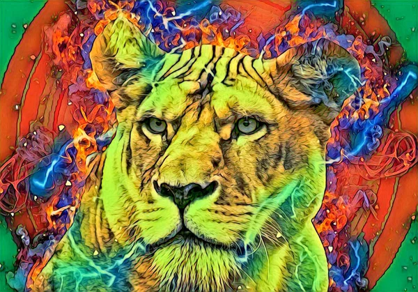 Lion Art Illustration Drawing Painting Retro Vintage Animal — Foto de Stock