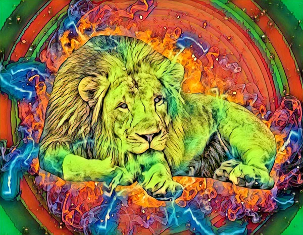 Aslan sanat çizimi retro-vintage hayvan resmi