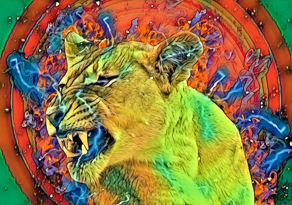 Aslan sanat çizimi retro-vintage hayvan resmi