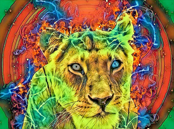 Aslan sanat çizimi retro-vintage hayvan resmi