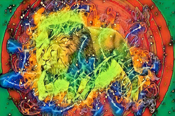 Lion Art Illustration Drawing Painting Retro Vintage Animal — Stock Fotó