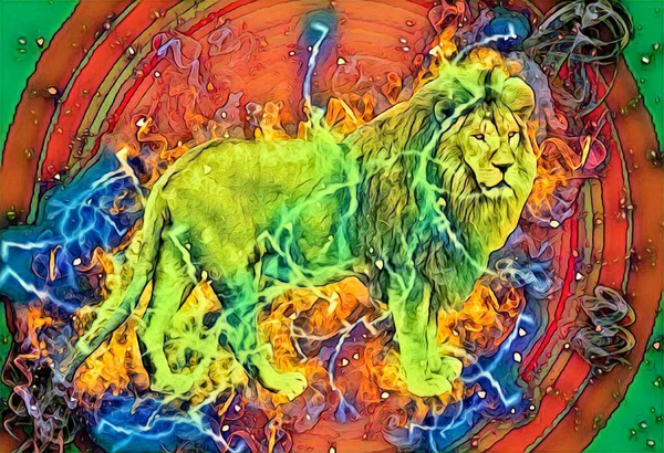 Aslan sanat çizimi retro-vintage hayvan resmi