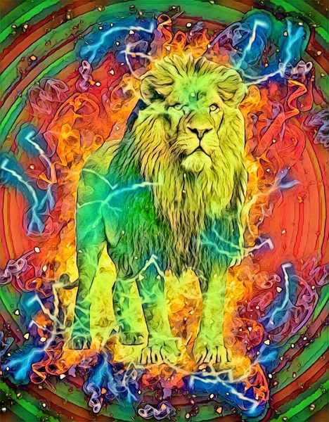 Aslan sanat çizimi retro-vintage hayvan resmi