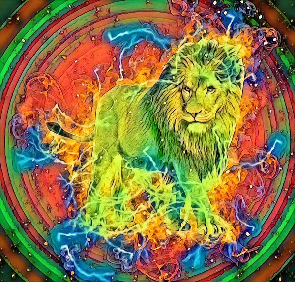 Aslan sanat çizimi retro-vintage hayvan resmi