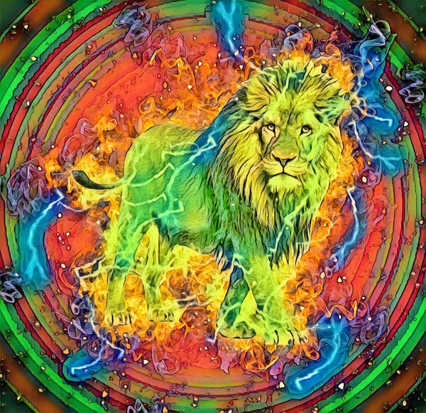 Aslan sanat çizimi retro-vintage hayvan resmi