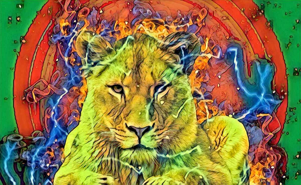 Aslan sanat çizimi retro-vintage hayvan resmi