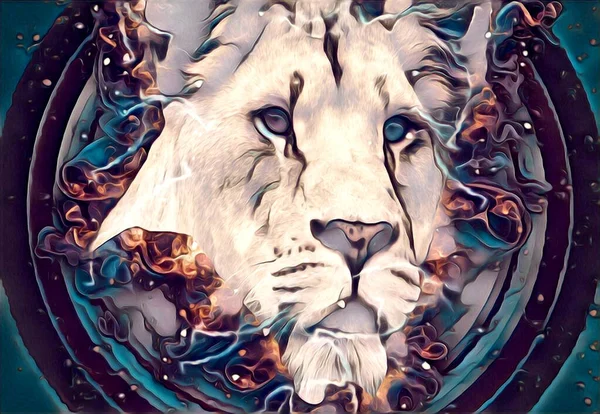 Aslan sanat çizimi retro-vintage hayvan resmi