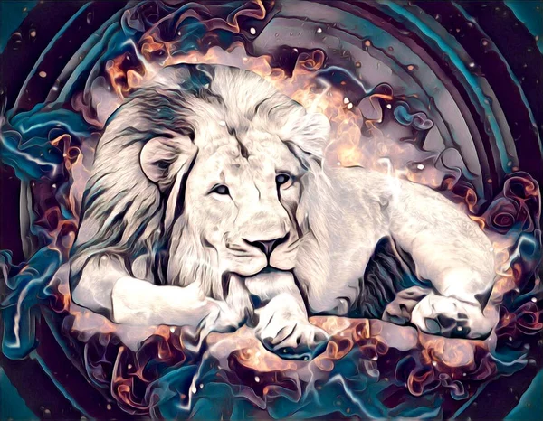 Aslan sanat çizimi retro-vintage hayvan resmi