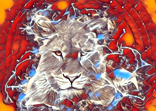 Aslan sanat çizimi retro-vintage hayvan resmi