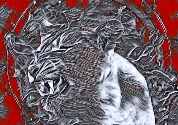 Лев Мистецтво Ілюстрація Малюнок Живопис Ретро Вінтажних Тварин — стокове фото
