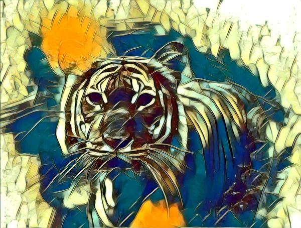 タイガーアートイラスト絵画レトロヴィンテージ動物 — ストック写真
