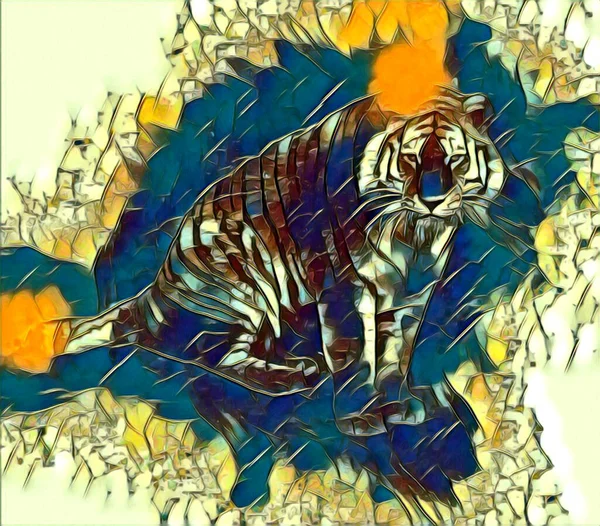 Tiger Art Illustration Drawing Painting Retro Vintage Animal — Foto de Stock