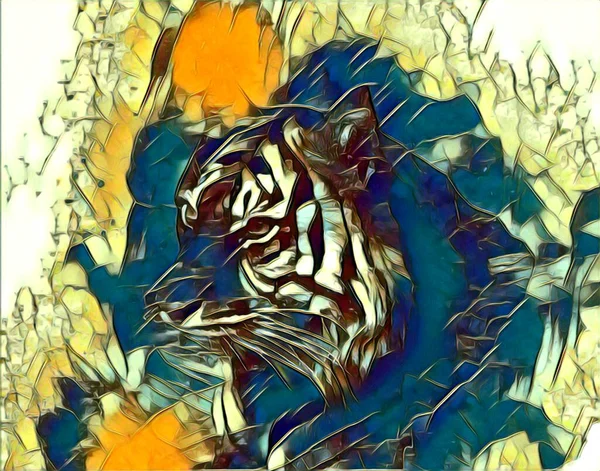Τίγρης Τέχνη Εικονογράφηση Σχέδιο Ζωγραφική Ρετρό Vintage Ζώο — Φωτογραφία Αρχείου