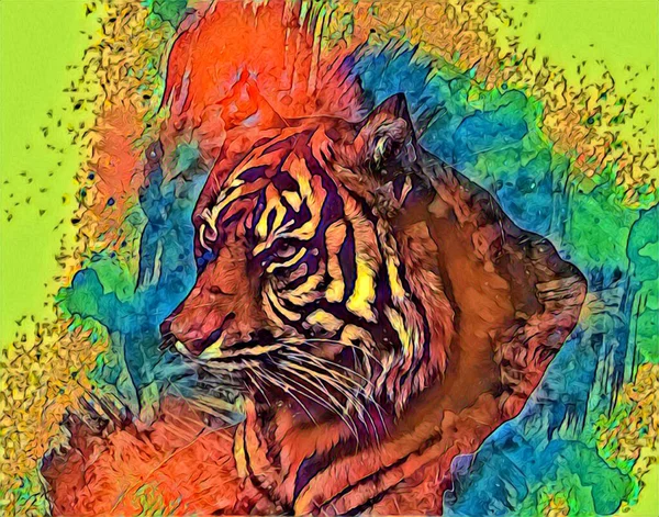 Tiger Art Illustration Drawing Painting Retro Vintage Animal — Photo