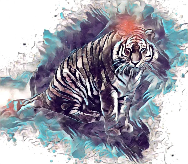 Tiger Arte Ilustración Dibujo Pintura Retro Vintage Animal — Foto de Stock