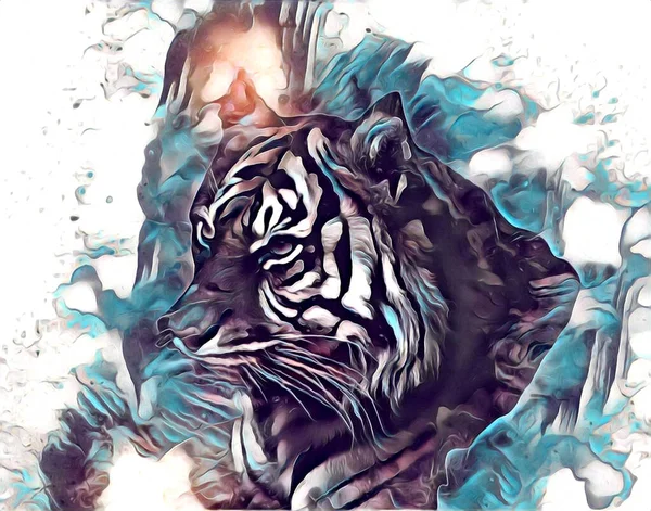 Tiger Art Illustration Drawing Painting Retro Vintage Animal — Foto Stock