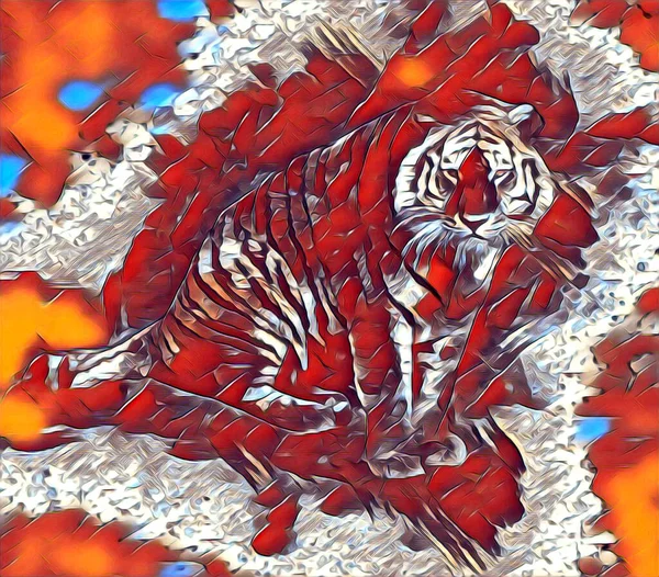 Tiger Art Illustration Drawing Painting Retro Vintage Animal — Foto de Stock