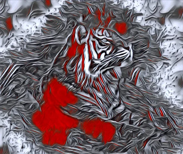 Τίγρης Τέχνη Εικονογράφηση Σχέδιο Ζωγραφική Ρετρό Vintage Ζώο — Φωτογραφία Αρχείου