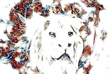 Aslan sanat çizimi retro-vintage hayvan resmi