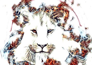 Aslan sanat çizimi retro-vintage hayvan resmi