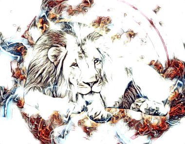 Aslan sanat çizimi retro-vintage hayvan resmi