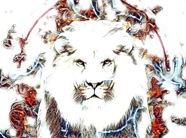 Aslan sanat çizimi retro-vintage hayvan resmi