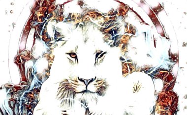 Aslan sanat çizimi retro-vintage hayvan resmi