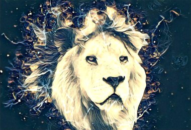 Aslan sanat çizimi retro-vintage hayvan resmi