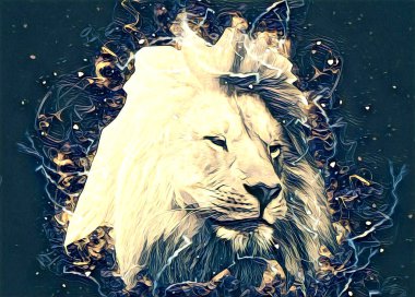 Aslan sanat çizimi retro-vintage hayvan resmi