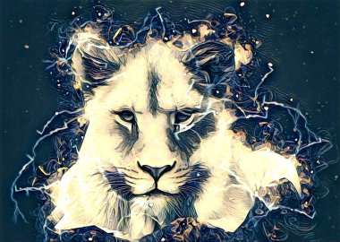 Aslan sanat çizimi retro-vintage hayvan resmi