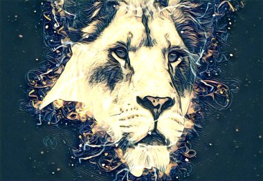 Aslan sanat çizimi retro-vintage hayvan resmi