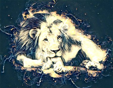 Aslan sanat çizimi retro-vintage hayvan resmi