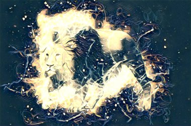 Aslan sanat çizimi retro-vintage hayvan resmi